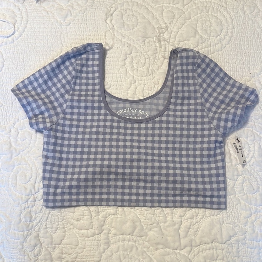 Blue and white “checkered” Aéropostale crop top